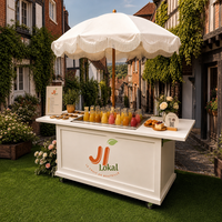 Chariot de bar à jus mobile Luckygoods, chariot de vente de boissons d'extérieur avec parasol, chariot alimentaire pour événements de mariage et traiteur
