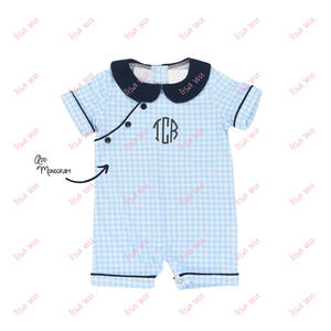 Completi coordinati per fratelli e sorelle, abiti con monogramma e maniche a tazza per ragazze, set di pantaloncini in <span class=keywords><strong>maglia</strong></span> a quadretti blu, set di abbigliamento per bambini - Product Image 3