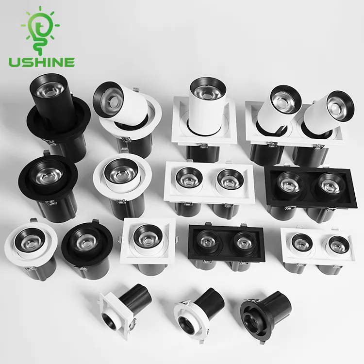 Nuevo producto Ushine, diseño de Ángulo de haz interior, luz de punto COB LED empotrada en el techo de aluminio cuadrado redondo