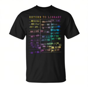 Camiseta con estampado de arcoíris y la frase: Regresa a la biblioteca, tarjeta de biblioteca, fecha de devolución del libro - Product Image 2