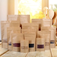 Stand up White Kraft Paper Reclosable Ziplock Plain Heat Sealable Food Packaging Doypack Pouches Bags With Matte Window