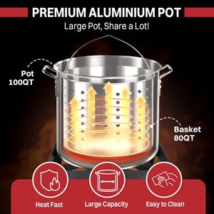 Kit <span class=keywords><strong>para</strong></span> cocinar mariscos al aire libre de 100 QT con colador, olla y cesta <span class=keywords><strong>para</strong></span> cocinar mariscos con quemador de propano de 110 000 BTU y regulador de 10 PSI - Product Image 3
