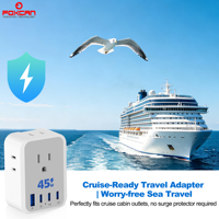 Adaptateur de charge rapide FOXCAN 45W PD QC3.0 pour ordinateur portable et appareil photo, pour voyages en AU/CN/JP, avec 1 port USB-A et 3 ports USB-C