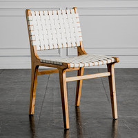 Chaise de salle à manger en rotin en cuir tressé JP Style patio Noyer Bois rétro Selle en cuir Moderne Meubles de restaurant