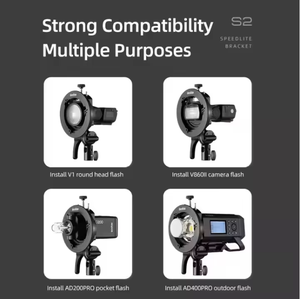 Ringteam S2 Bowens Mount S-type Flash Holder Bracket pour <span class=keywords><strong>Godox</strong></span> V1, <span class=keywords><strong>V860II</strong></span>, AD200, AD400PRO Speedlite Flash, Snoot, Softbox - Product Image 3