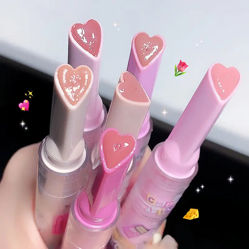 Love Heart Mirror Lipstick Jelly Lipstick Glossy Love Lip Stick Maquillaje Stick Hidratante Brillo de labios Belleza Cosméticos Coreanos