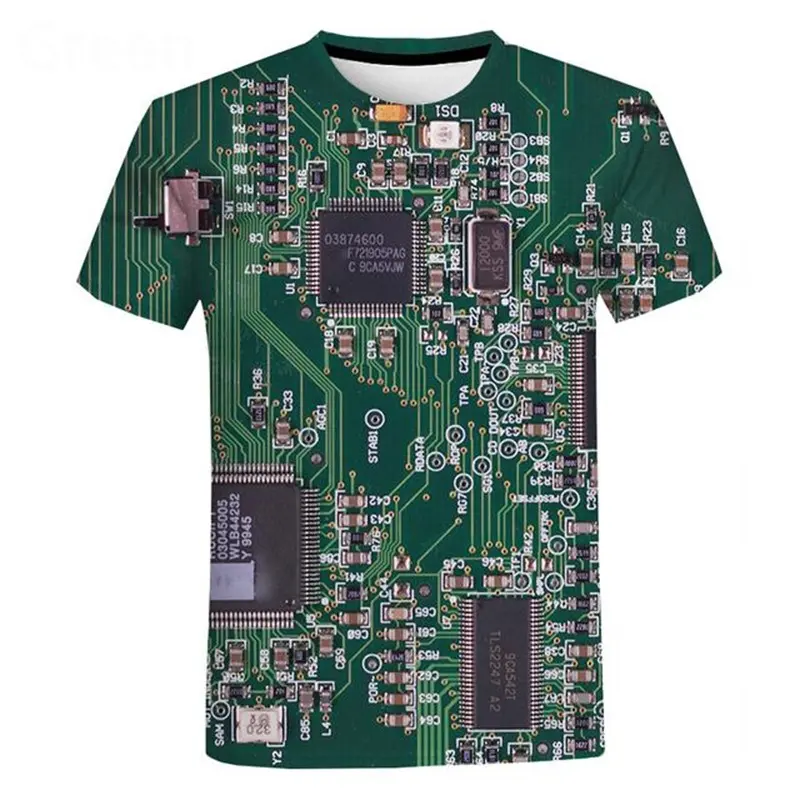 Camiseta de manga corta de verano para hombres, camisetas con chip electrónico con estampado 3D, camisetas con patrón de placa de circuito fresco, camisetas de Hip Hop, ropa de calle