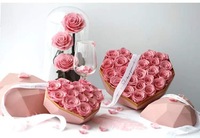 Nouvelle boîte en forme de cœur avec diamant pour la Saint-Valentin, la fête des mères, Thanksgiving, la remise des diplômes, Noël, rose éternelle préservée, longue