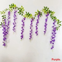 Bunga Wisteria Sutra Gantung OEM, Rangkaian Bunga Artificial Realistis dan Lembut untuk Dekorasi Dinding Rumah dan Pernikahan