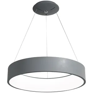 Lustre redondo com anel de luz circular, lustre redondo preto/cinza/branco simples iluminação