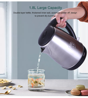 Bouilloire électrique mécanique en acier inoxydable de grande capacité 1,8 L, intérieur en acier inoxydable 304, anti-brûlure à sec, chauffe-eau domestique
