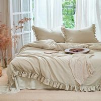 Ensemble de housse de couette en lin et coton à volants 3 pièces, ensemble de literie doux et respirant avec bordure à volants romantique