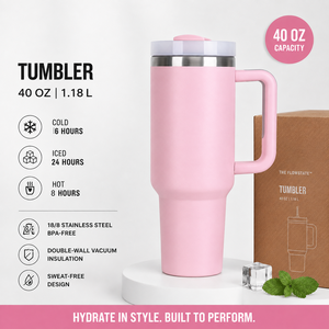 Le Gobelet Isotherme FLOWSTATE 40oz en Acier Inoxydable à Double Paroi, Isolation Sous Vide, Portable, Rose, avec Poignée et Couvercle, Idéal pour les Fêtes - Product Image 1