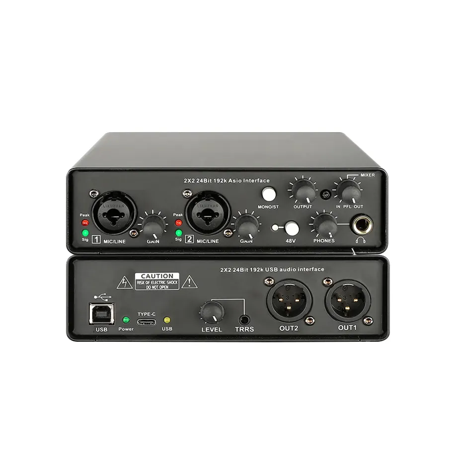 Placa de som profissional com ASIO Driver USB Audio Interface 48V Phantom Power para live Studio Streaming Podcast