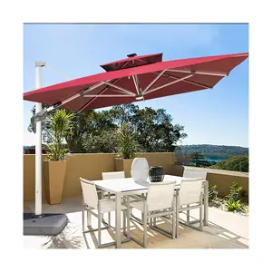 مظلة للحدائق للأماكن الخارجية من الألومنيوم 3 متر مربع طاولة دوارة 360 درجة مع لوح شمسي سريع التخزين مظلة باراسول