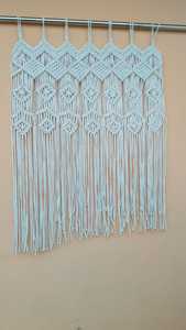Tapiz de Pared Rectangular Bohemio Azul Claro, Hecho a Mano con Macramé de Algodón, Decoración con Flecos para Sala de Estar o Dormitorio - Product Image 2