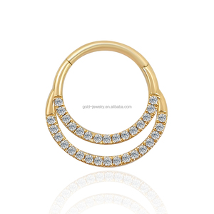 <strong>14k</strong> Solid Yellow Gold Piercing Jewelry Hoop Zircon <strong>Nose</strong> Rings Cute Design Fine Jewelry - Product Image 1