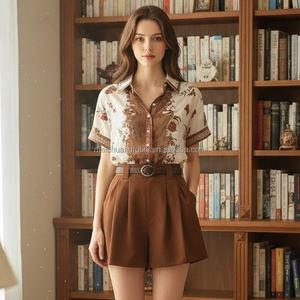 Ensemble de vêtements pour femmes avec chemise à imprimé floral vintage personnalisé et short plissé - Product Image 1