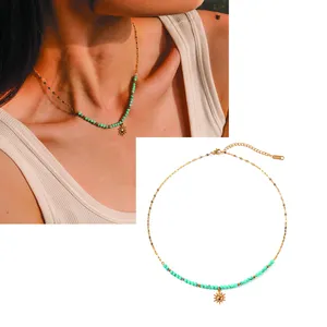 2024 nueva llegada último diseño de acero inoxidable turquesa mujeres collares de cuentas redondas para regalo