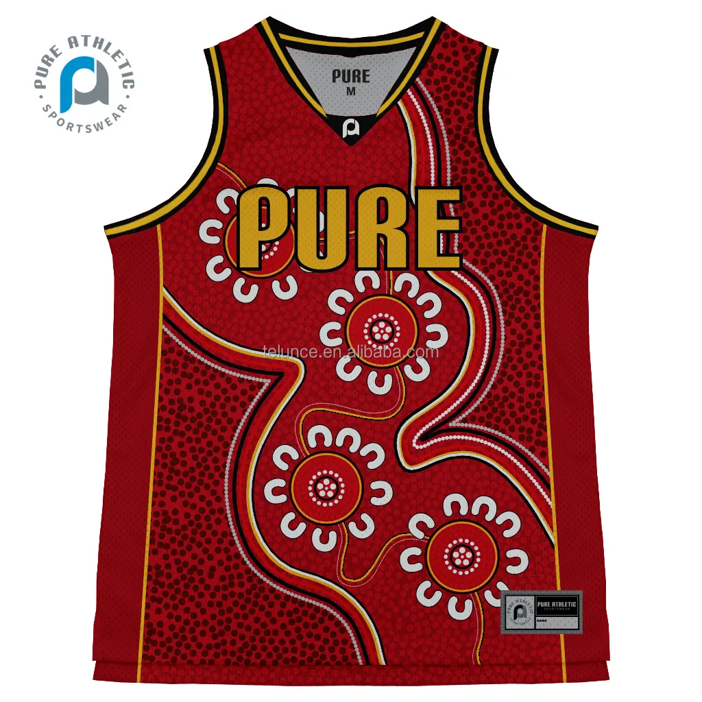 Jersey basket asli Australia merah jersey basket desain kustom pakaian seni khas sublimasi singlet bola basket