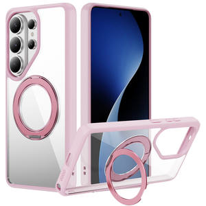 Coque de téléphone en TPU + acrylique pour Samsung S26 S25 S24 Ultra, support magnétique rotatif à 360°, protection transparente du dos, coque mobile - Product Image 1