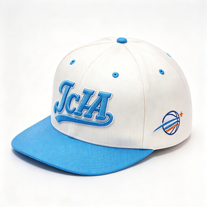 Two Tone Flat Bill 6-Panel <b>Canvas</b> Unisex Snapback Cap White Sky <b>Blue</b> 3D Embroidery Structured Flat Brim Sports Team Streetwear - Product Image 3