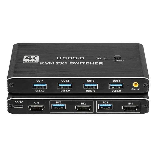USB3.0 KVM Switch 2 Port HD 4K 60Hz for 1 Monitor 2 Computers 4 USB3.0 Ports Camera Projector with Button Switch EDID
