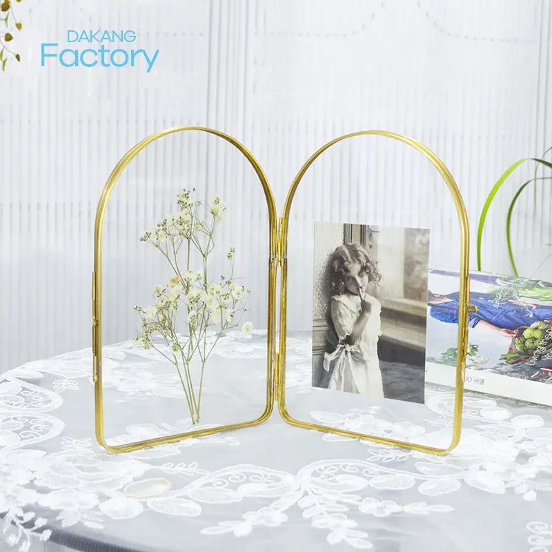 3 Open glass frames photo albums accessories arc photo frame copper pressed flower gold triple 4X6 Folding picture frame