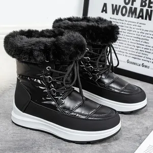 Botas de nieve impermeables de felpa gruesa para mujer invierno 2023 botines de piel de plataforma gruesa mujer antideslizante zapatos acolchados de algodón cálido