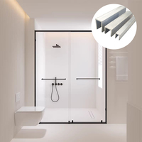 Partisi Kamar Mandi Sangat Sempit dengan Alur Berbentuk U, Kaca Shower Room Toilet, Layar Shower Kaca, Profil Aluminium