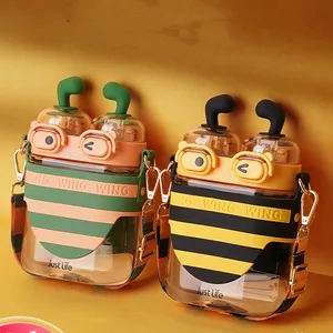 便携式可爱猫蜜蜂形状水杯蜜蜂陶瓷3d儿童双人饮料塑料水瓶