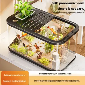 حوض أسماك فاخر شفاف مستطيل الشكل للاستخدام المنزلي، مع إطلالة بانورامية 360 درجة، سهل التنظيف، مناسب لتزيين غرفة المعيشة، حوض بيئي - Product Image 2