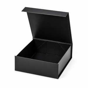 Boîte cadeau rigide noire personnalisée avec couvercle à rabat et fermeture à ruban, intérieur carré A6 divisé pour emballage de coffret cadeau haut de gamme - Product Image 2