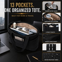 Sac fourre-tout de travail personnalisé OEM rembourré avec 13 poches, en tissu résistant à l'eau, avec compartiment pour ordinateur portable, idéal pour le bureau, les voyages d'affaires et les trajets quotidiens
