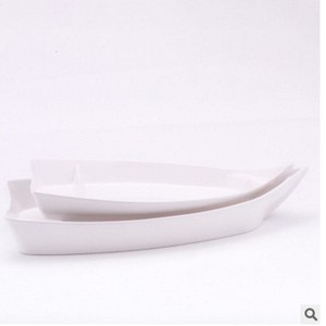 Vajilla de melamina blanca A5, plato en forma de barco de imitación de porcelana, plato para sushi, plato para aperitivos, plato de cocina en forma de barco. - Product Image 2