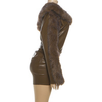 Neue Herbst- und Wintermode für Damen: Sexy Schulterfreies Leder-Kleid mit Raffungen und Bodycon-Schnitt