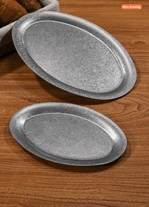 Plateau ovale vintage de style japonais en acier inoxydable / Assiette à dessert personnalisable avec logo pour restaurant - Product Image 3