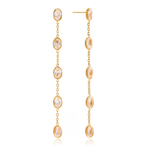 Heart Shape Drop <b>Earrings</b> Gold Plated Zircon Chain Party Jewelry Stainless Steel <b>Studs</b> Elegant Fashion Accessory - Product Image 5