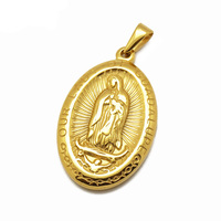 Bijoux madona Mary en or 18k, pendentifs, pièce de monnaie ovale, de couleur or 18k, avec de la vierge marie, accessoires réligieux, 4 tailles