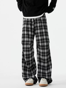 Pantalon de survêtement à carreaux personnalisés pour hommes, jambe large grande taille, pantalons longs de créateur d'automne, pantalon de survêtement baggy en tissu de flanelle pour hommes - Product Image 2