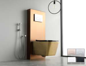 Inodoro de cerámica de lujo con acabado dorado, montado en la pared, color oro rosa. - Product Image 2