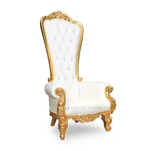 Commercio all'ingrosso oro reale e legno massello bianco con schienale alto sedie trono singolo matrimonio