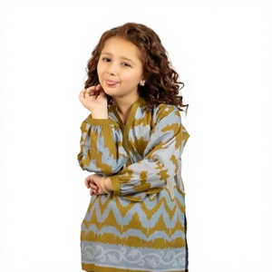 Vêtements pour enfants - Vente en gros de costumes palazzo traditionnels vert olive et bleu clair pour enfants avec bordure brodée, col en V, vêtements décontractés - Product Image 3