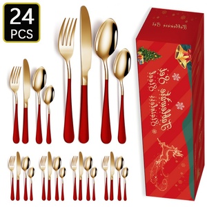 Ensemble de couverts en acier inoxydable 24 pièces avec boîte de couleur pour cadeau de Noël - Product Image 1