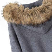 Cardigan à capuche zippé 100 % laine pour femme avec col en fausse fourrure, manches longues, tricot côtelé, veste d'extérieur, fabricant OEM