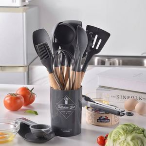 12/14-Piece Non-Stick Heat Resistant Cooking Utensils Set Food Grade Silicone Kitchen <b>Tools</b> Wood Durable Home Kitchen - Product Image 5