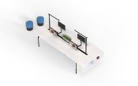 Table de travail de bureau pour 4 personnes, poste de travail fixe, mobilier de bureau avec écran en tissu et lampe de travail