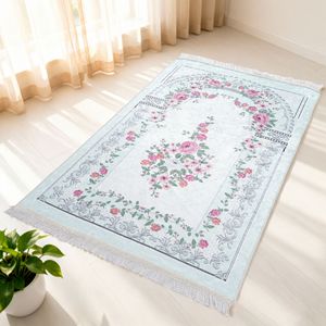 Tapis de prière de luxe en velours de soie glacée de style moyen-oriental, imprimé aux couleurs vives, Janamaz Sejadah pour la maison et la mosquée - Product Image 2