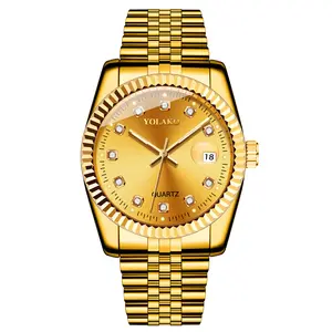 Relojes de lujo de cuarzo para parejas, pulsera de oro, relojes de pulsera de acero completo, reloj de moda para hombre y mujer, regalo para hombres y mujeres