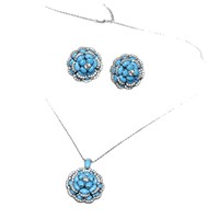 Ensemble de fleurs synthétiques bleu lapis-lavande et pivoine - Aiguille en argent S925 - Luxe, petite taille, tendance, fleurs élégantes